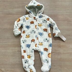 Chickpea Neutral Baby Boy Girl Animals Fuzzy Pram Bunting Coverall 3-6 months